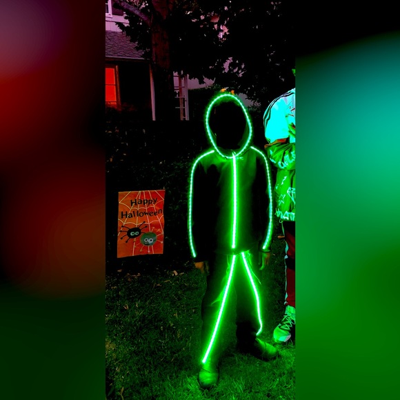 Light Up Stick Figure Jumpsuit Halloween Costume Fluorescent Green- Youth Large - Picture 1 of 6